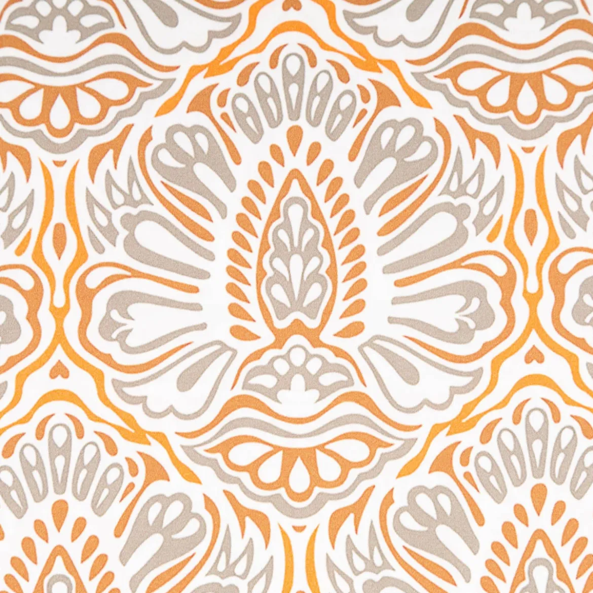 Baumwollstoff Trachtenstoff Ornamente weiß orange khaki feinfädig und seidig glatt 1,40m Breite