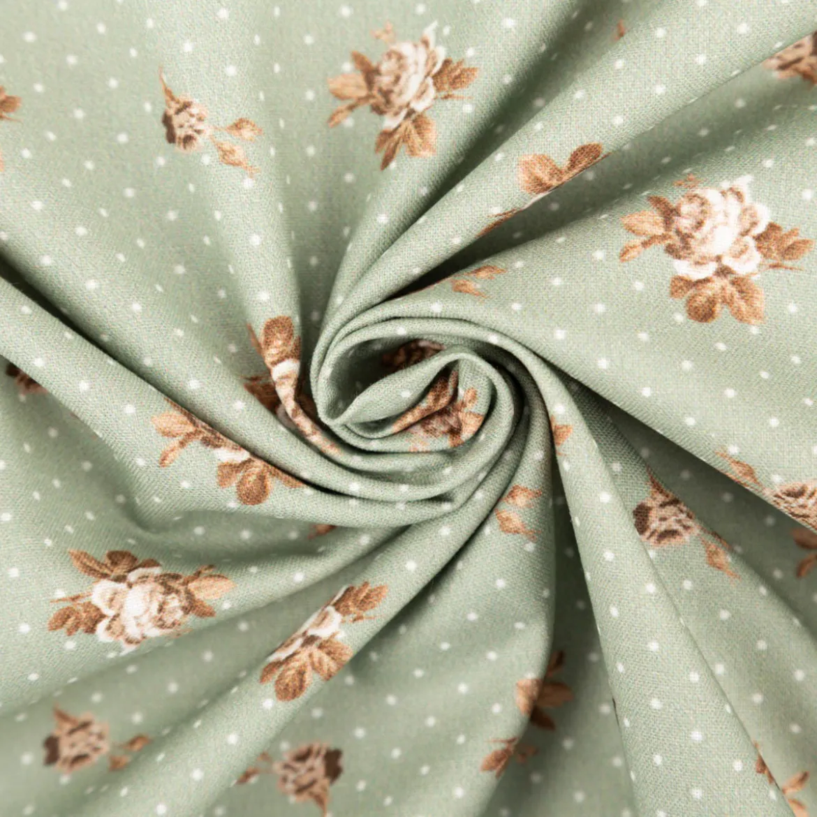 Baumwollstoff Trachtenstoff Classic Rosen Punkte klein lindgrün feinfädig und seidig glatt 1,40m Breite