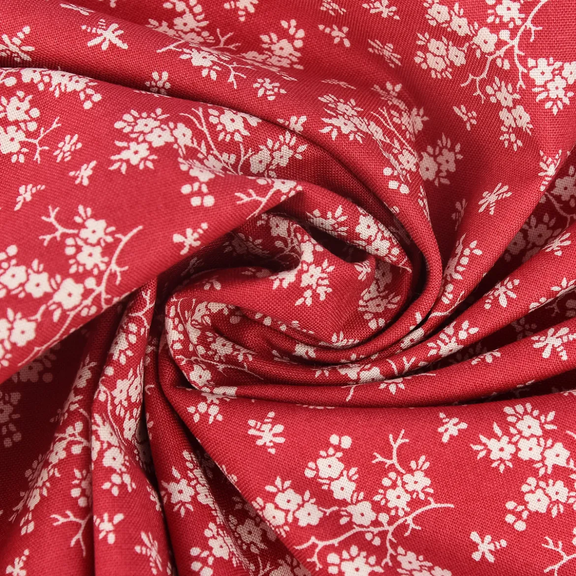 Baumwollstoff Trachtenstoff Blumen rot beige 1,4m Breite