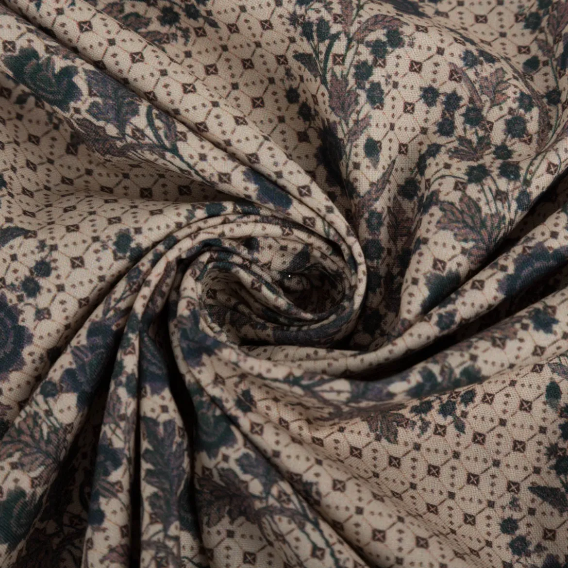 Baumwollstoff Trachtenstoffe Trachten Blumen Blätter beige petrol 1,40m Breite