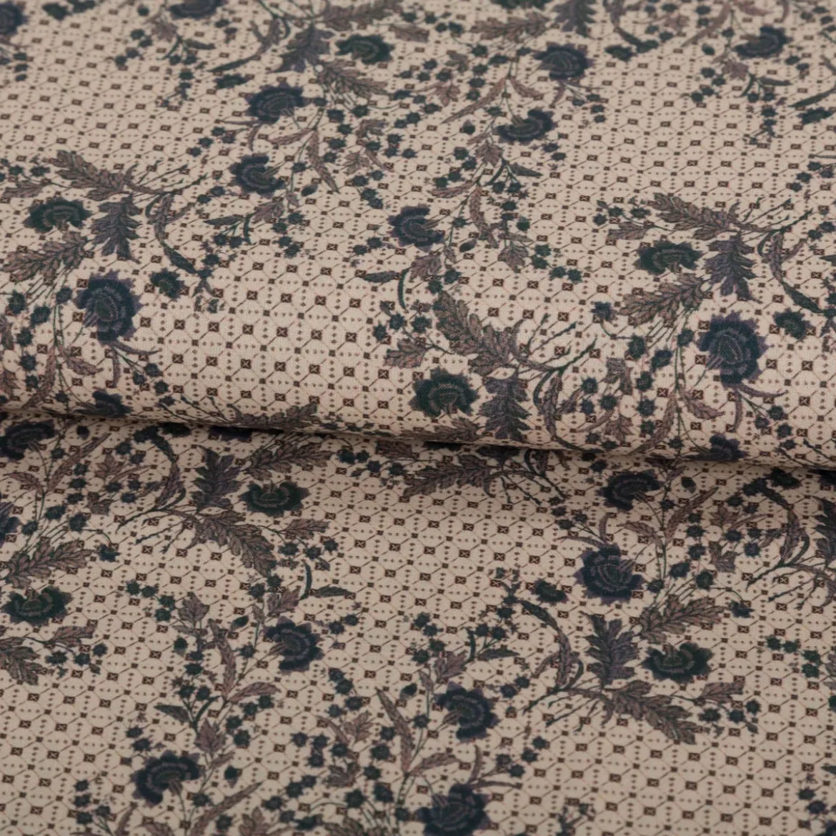 Baumwollstoff Trachtenstoffe Trachten Blumen Blätter beige petrol 1,40m Breite
