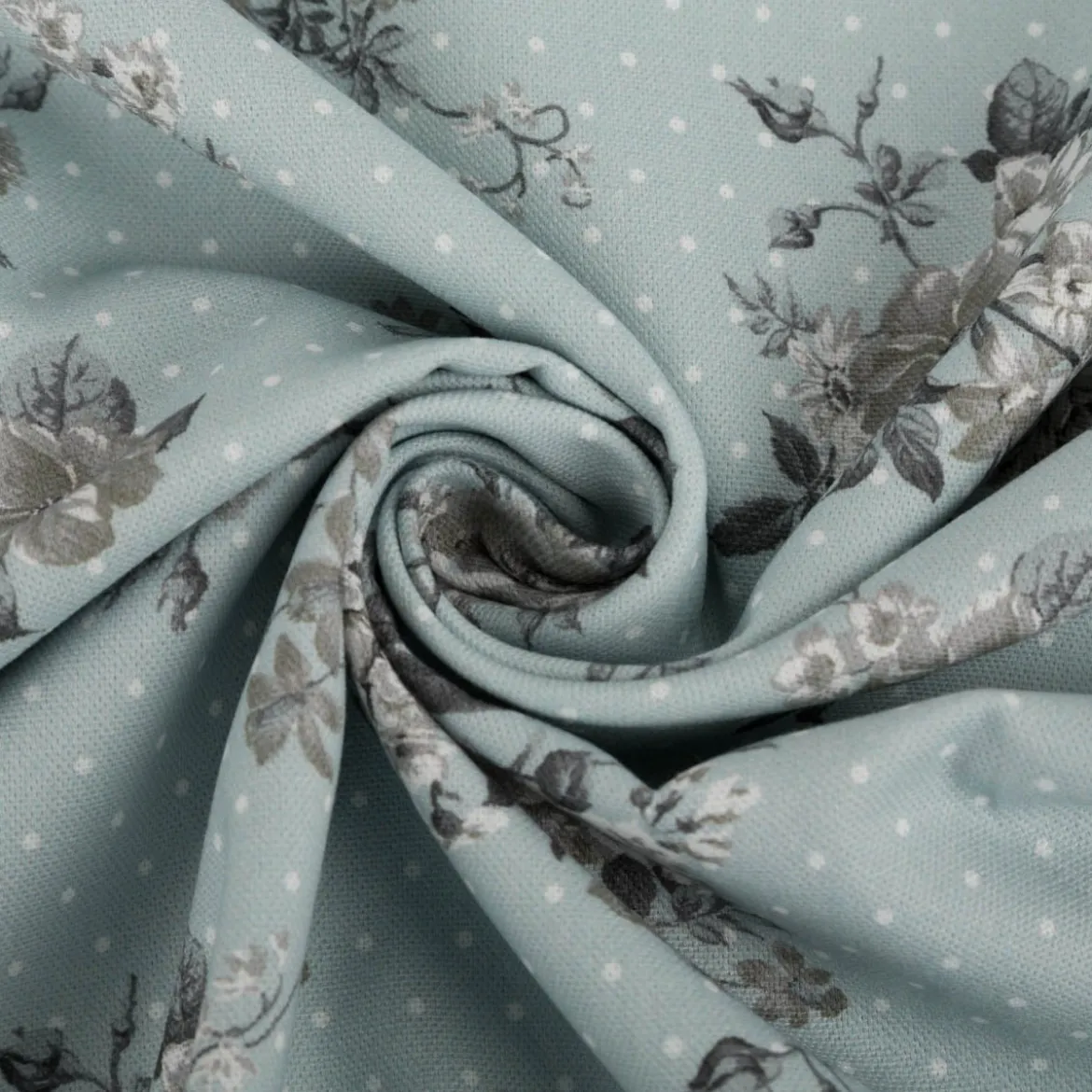 Baumwollstoff Trachtenstoffe Canvas Blumen Punkte hell blau grau 1,40m Breite