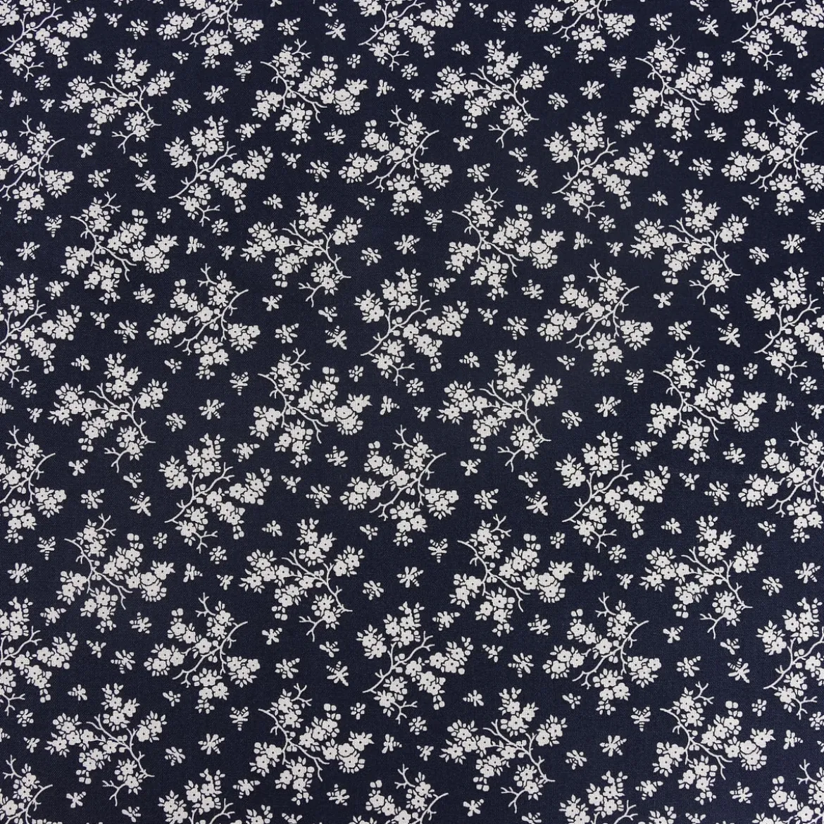 Baumwollstoff Trachtenstoff Blumen dunkelblau weiß 1,4m Breite