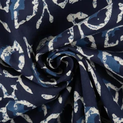 Baumwollstoff Voile Blätter blau 1,45m Breite