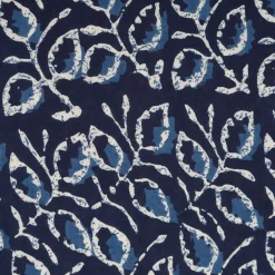 Baumwollstoff Voile Blätter blau 1,45m Breite