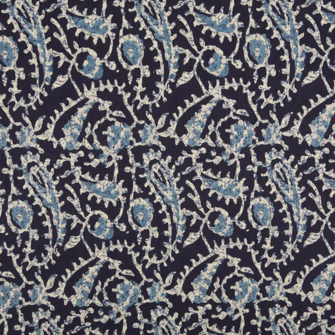 Baumwollstoff Voile Sommerdruck Paisley abstrakt Indigioblau 1,40m Breite
