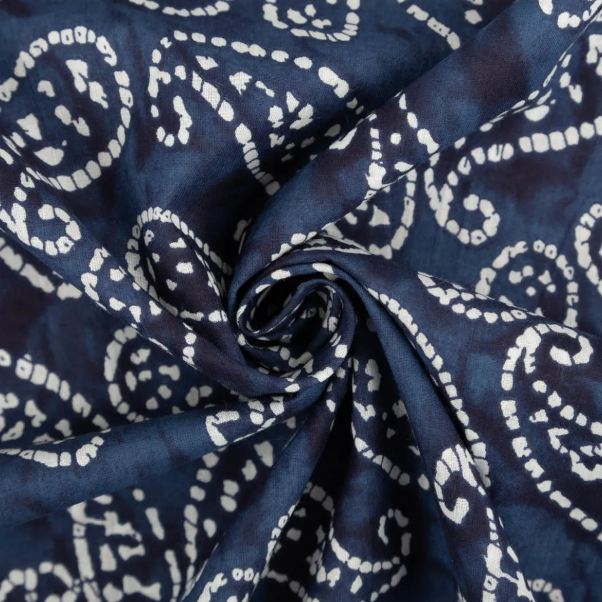 Baumwollstoff Voile Sommerdruck Paisley Indigioblau 1,40m Breite