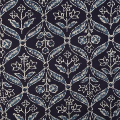 Baumwollstoff Voile Sommerdruck Blumen Ornamente Indigioblau 1,40m Breite