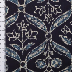Baumwollstoff Voile Sommerdruck Blumen Ornamente Indigioblau 1,40m Breite
