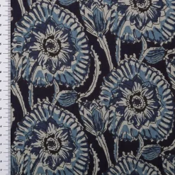 Baumwollstoff Voile Sommerdruck Blumen Indigioblau 1,40m Breite