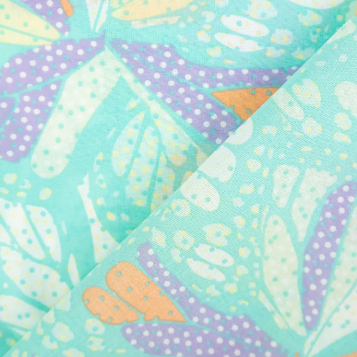 Baumwollstoff Voile Sommerprint türkis gelb llila orange 1,40m Breite
