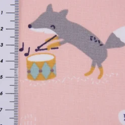 Baumwollstoff WATREE Fuchs Maus Vogel Ast rosa bunt 1,5m Breite