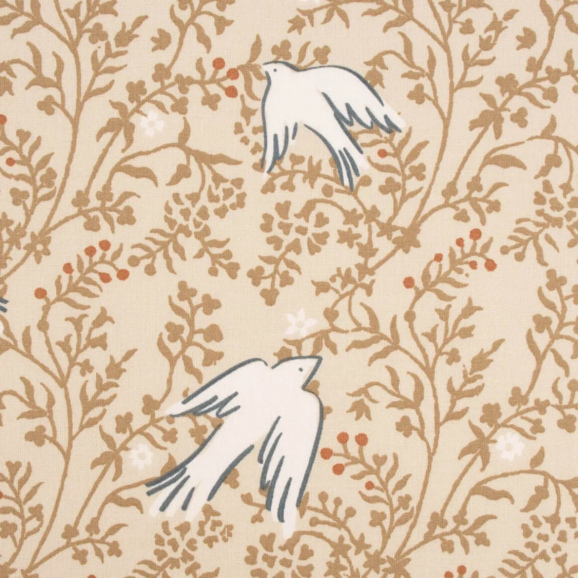 Baumwollstoff Webware Daphne Vögel Tauben Zweige beige 1,47m Breite