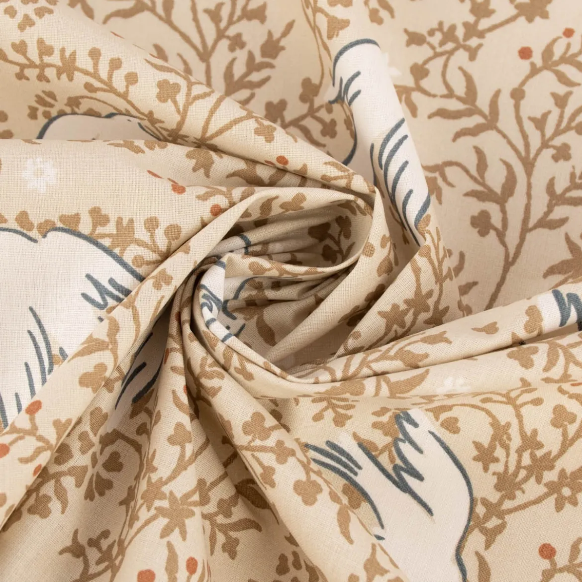 Baumwollstoff Webware Daphne Vögel Tauben Zweige beige 1,47m Breite