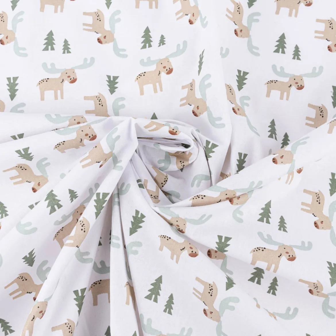 Baumwollstoff Webware Elan Elch Tannenbaum weiß braun grün 1,47m Breite