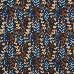 Baumwollstoff Webware Feia Blätter Ranken blau rost beige 1,47m Breite