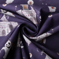 Baumwollstoff Webware Halloween Gespenster Geisterschloss violett weiß 1,5m Breite