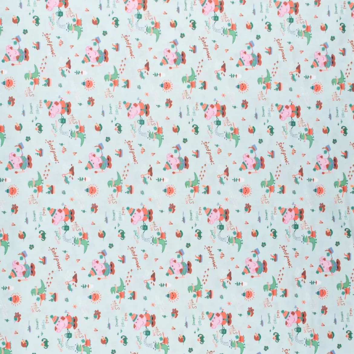 Baumwollstoff Webware Peppa Wutz Schorsch Dino mint bunt 1,4m Breite
