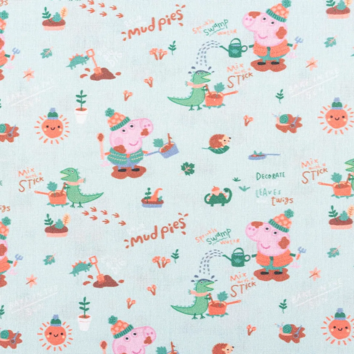Baumwollstoff Webware Peppa Wutz Schorsch Dino mint bunt 1,4m Breite