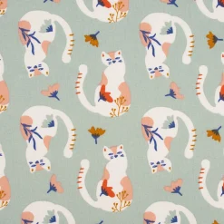 Baumwollstoff Webware Tacha Katzen Blumen mint 1,47m Breite
