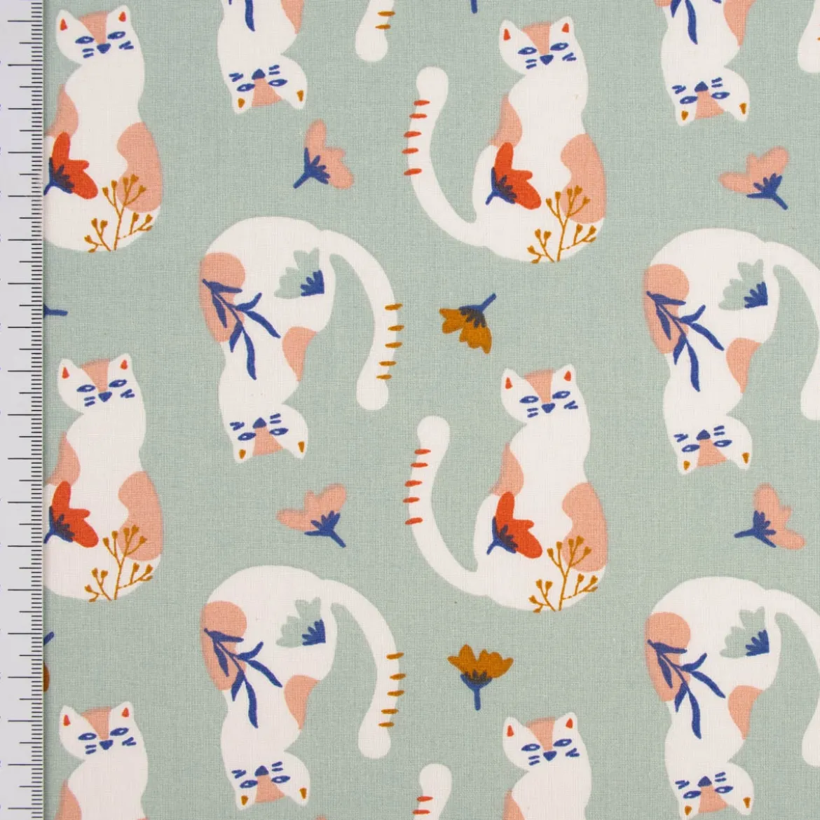 Baumwollstoff Webware Tacha Katzen Blumen mint 1,47m Breite