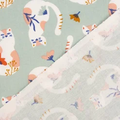 Baumwollstoff Webware Tacha Katzen Blumen mint 1,47m Breite