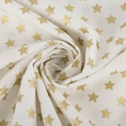 Baumwollstoff Webware Weihnachten Sterne wollweiß goldfarbig 1,45m Breite