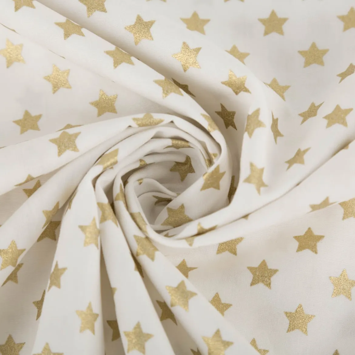 Baumwollstoff Webware Weihnachten Sterne wollweiß goldfarbig 1,45m Breite