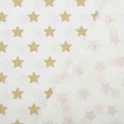 Baumwollstoff Webware Weihnachten Sterne wollweiß goldfarbig 1,45m Breite