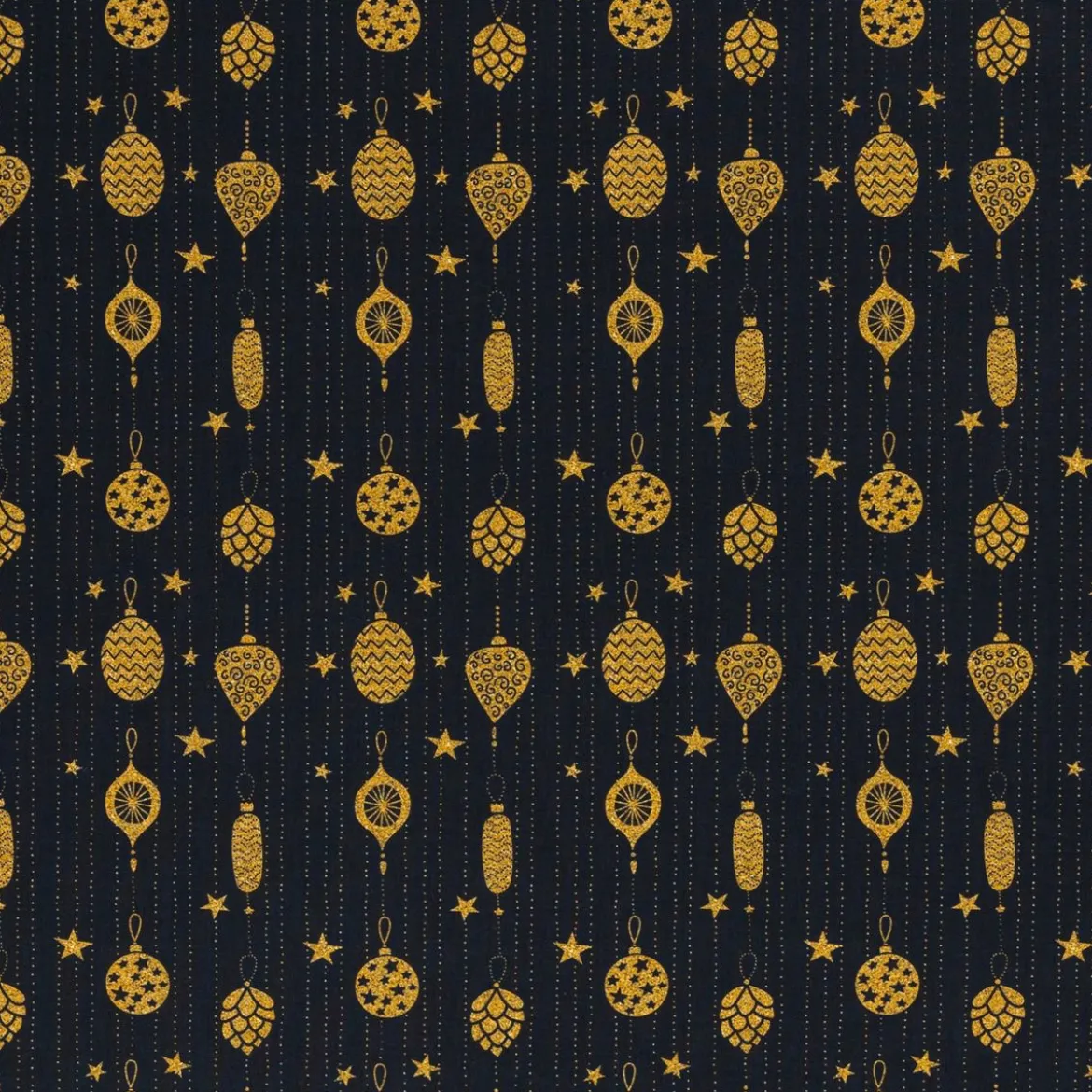 Baumwollstoff Webware Weihnachten Weihnachtshänger schwarz goldfarbig 1,45m Breite