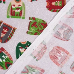 Baumwollstoff Weihnachten Weihnachtspullover grau bunt 1,40m Breite
