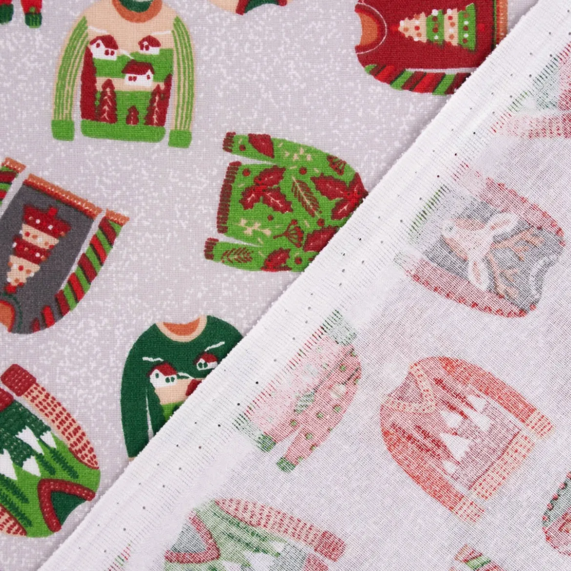 Baumwollstoff Weihnachten Weihnachtspullover grau bunt 1,40m Breite