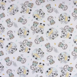 Baumwollstoff WONI Panda Faultier weiß braun türkis gelb grau 1,5m Breite