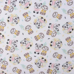 Baumwollstoff WONI Panda Faultier weiß braun rosa türkis gelb grau 1,5m Breite