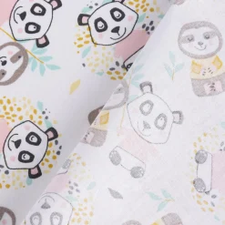 Baumwollstoff WONI Panda Faultier weiß braun rosa türkis gelb grau 1,5m Breite