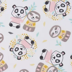 Baumwollstoff WONI Panda Faultier weiß braun rosa türkis gelb grau 1,5m Breite