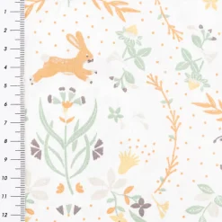 Baumwollstoff Zekia Hase Vogel Blumenornamente ecru 1,47m Breite