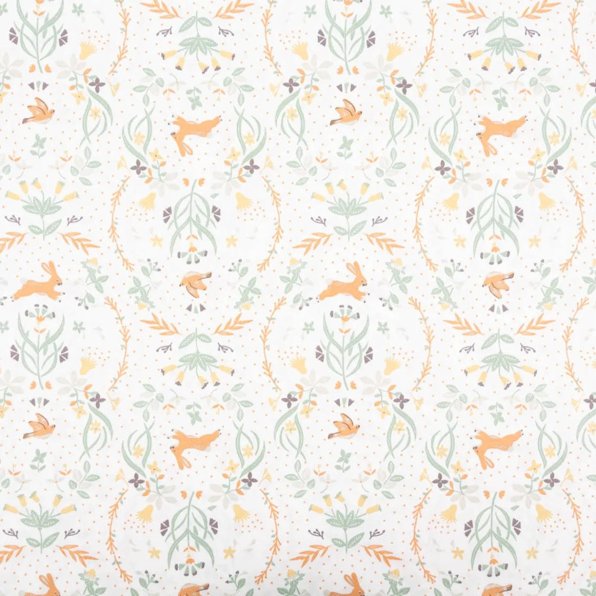 Baumwollstoff Zekia Hase Vogel Blumenornamente ecru 1,47m Breite
