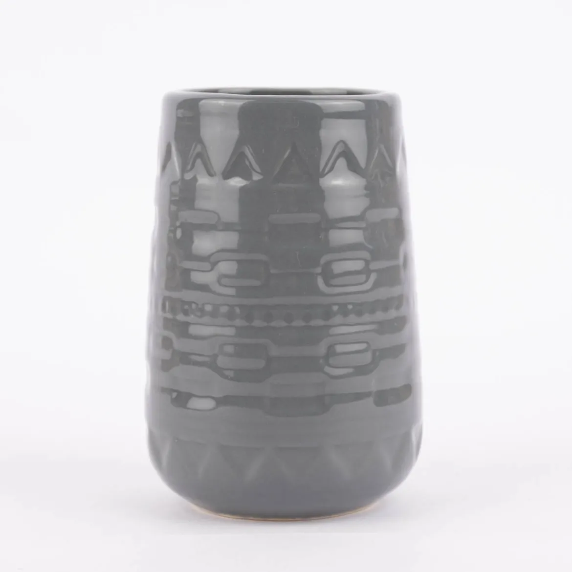 Becher ohne Henkel Keramik geometrisches Muster grau 7,5x12cm