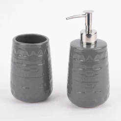 Becher ohne Henkel Keramik geometrisches Muster grau 7,5x12cm
