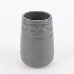 Becher ohne Henkel Keramik geometrisches Muster grau 7,5x12cm