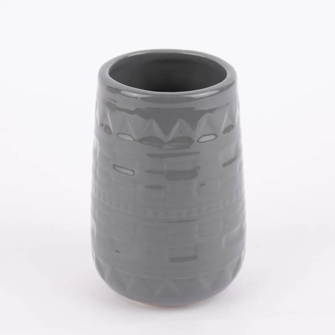 Becher ohne Henkel Keramik geometrisches Muster grau 7,5x12cm