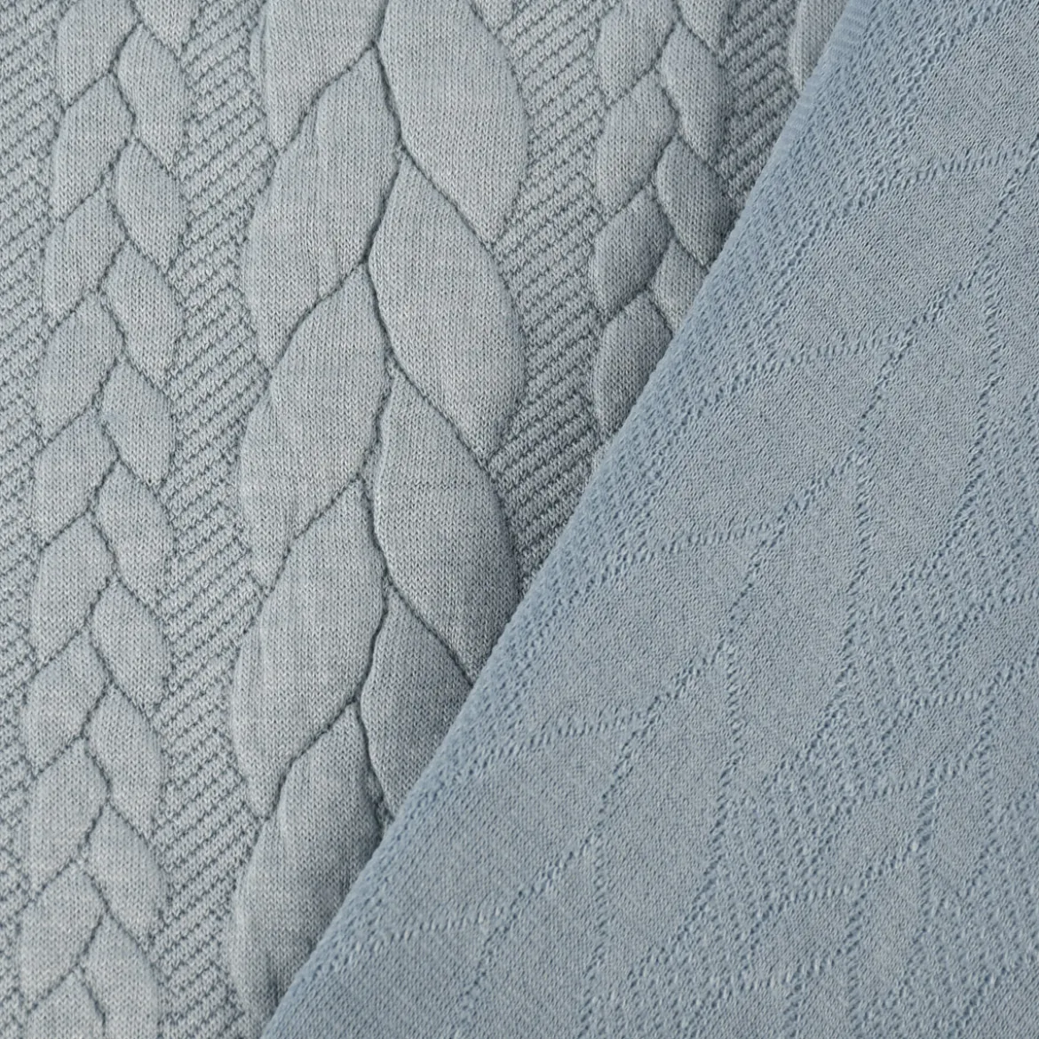 Bekleidungsstoff Cably Zopfmuster einfarbig eisblau 1,5m Breite