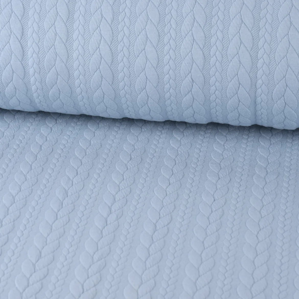 Bekleidungsstoff Cably Zopfmuster einfarbig hellblau 1,5m Breite