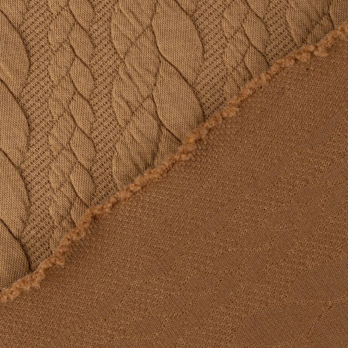 Bekleidungsstoff Cably Zopfmuster Strickstoff Meterware einfarbig camel 1,5m Breite