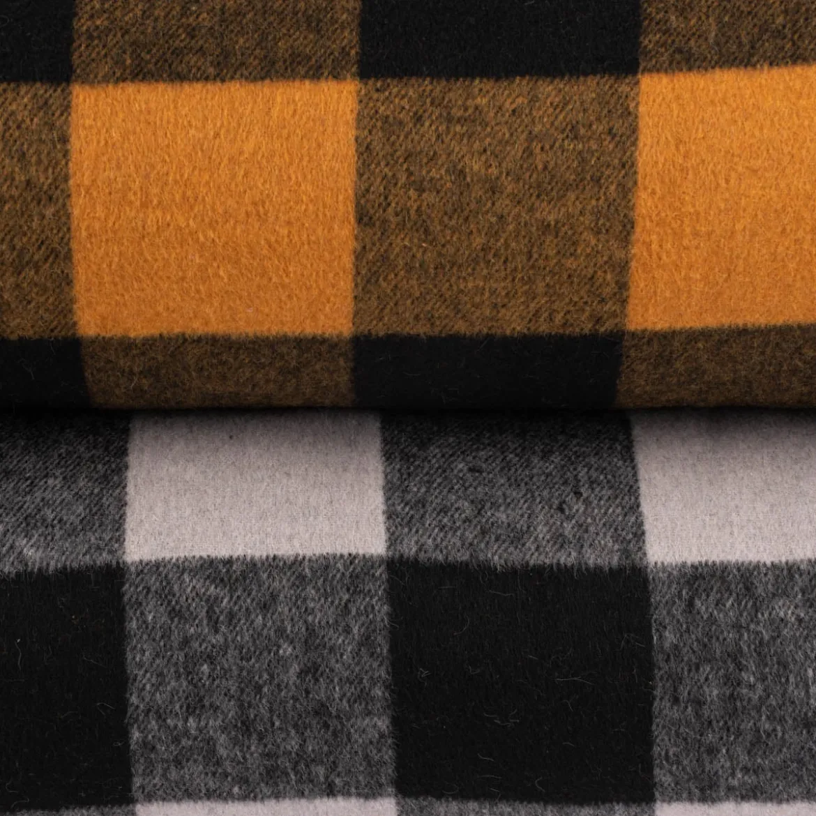 Bekleidungsstoff Flanell-Art Holzfäller Karo angeraut hellgrau schwarz 1,5m Breite