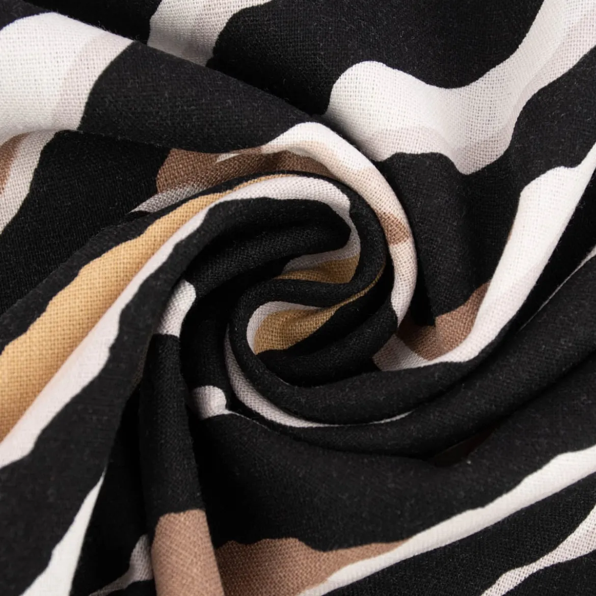 Bekleidungsstoff Halbleinen Viskose Leinen Streifen schwarz weiß beige sand taupe 1,3m Breite