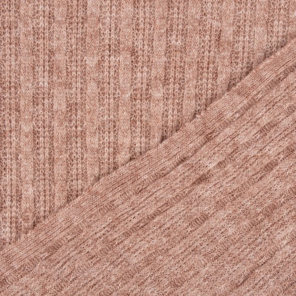 Bekleidungsstoff leichter Viskose Strickstoff fein gerippt braun meliert 1,45m Breite