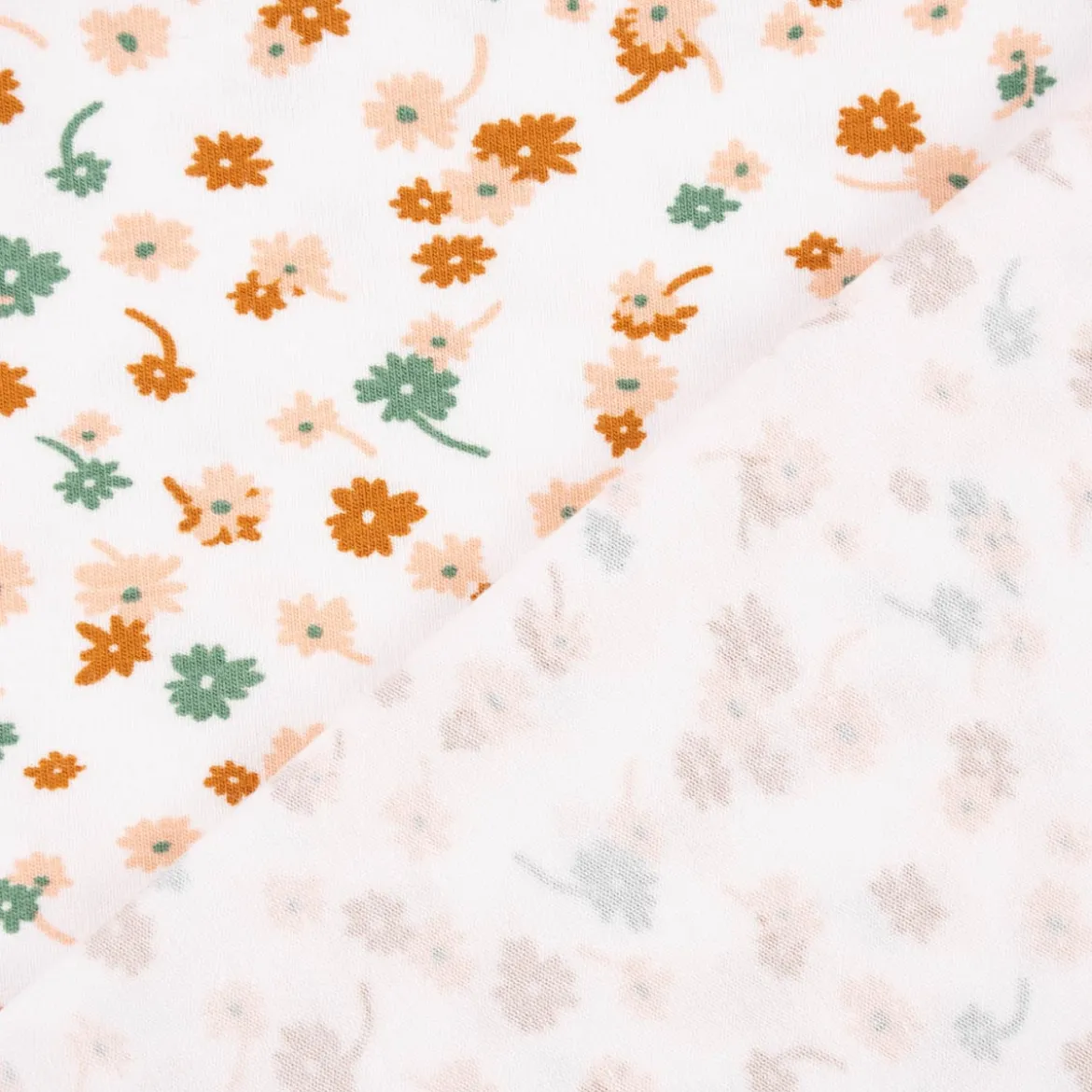 Bekleidungsstoff Modal Baumwolle Jersey Blumen Blüten weiß rosa cognac 1,50m Breite