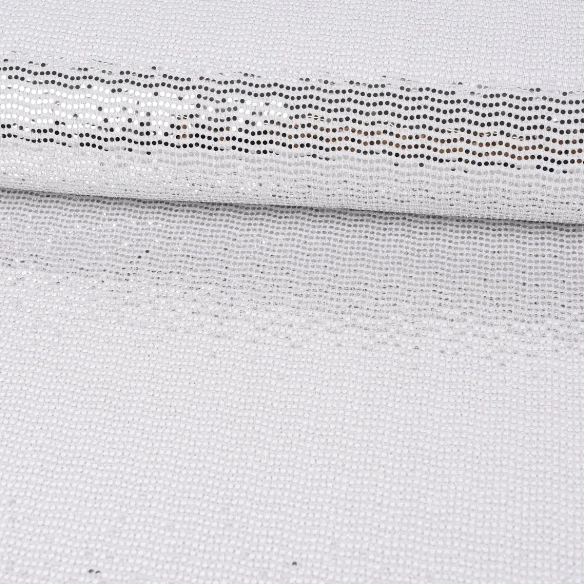 Bekleidungsstoff Stretch Lurex Pailletten Glitzer weiß silberfarbig 1,45m Breite